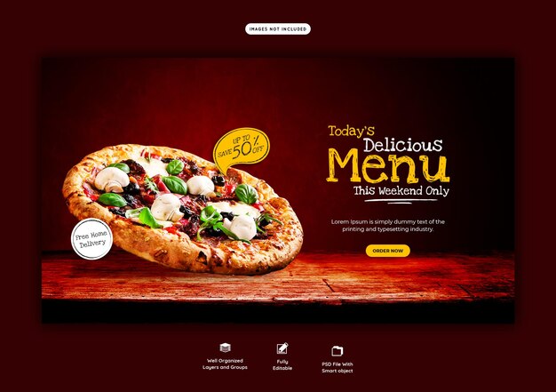 Menu żywności I Szablon Banera Internetowego Pysznej Pizzy