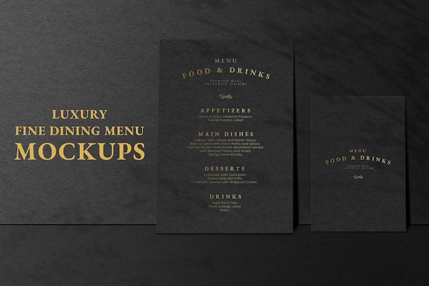 Menukaart psd mockup-advertentie in zwarte luxe stijl voor restaurants