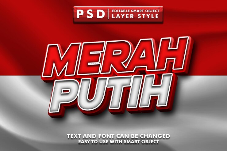Merah putih 3d text effect premium psd