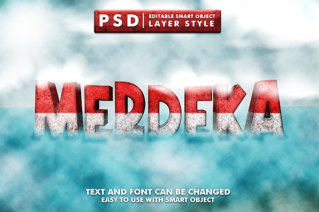 Merdeka 3d text effect premium psd