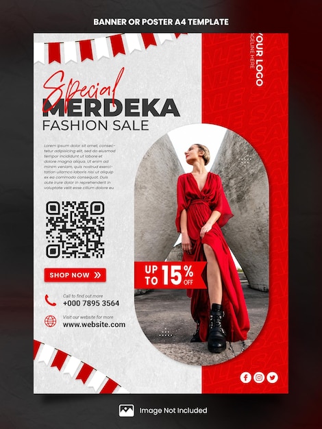 Poster di vendita di moda merdeka a4 o modello di banner