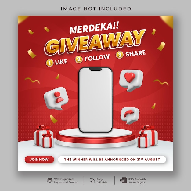 PSD merdeka giveaway social media instagram post template