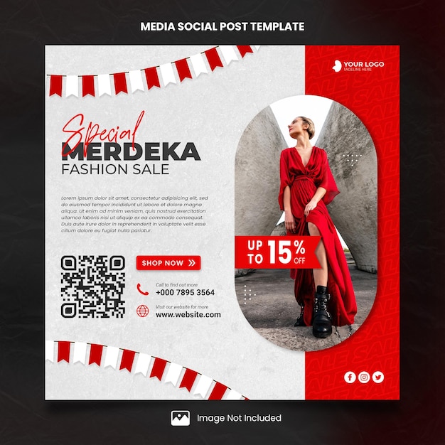 Merdeka mode verkoop media sociale post sjabloon