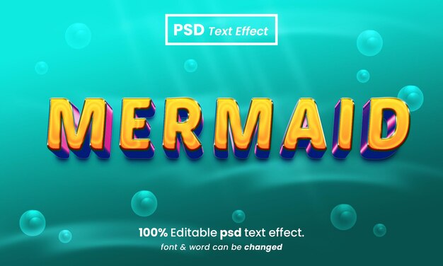 Mermaid 3d editable premium psd text effect