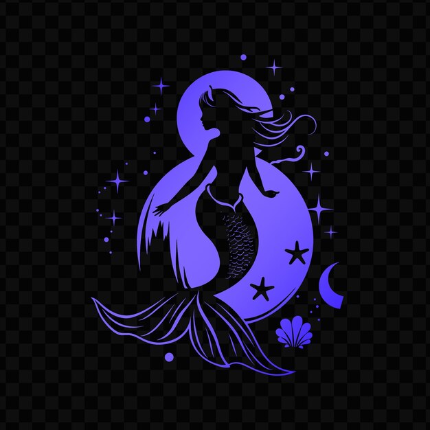 PSD a mermaid is sitting on a flower and the moon is a star