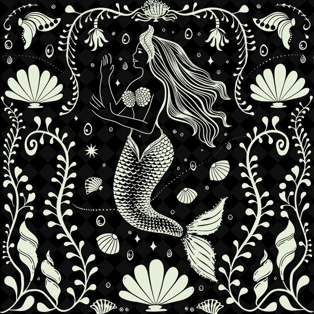 PSD a mermaid is standing in a floral design with a mermaid holding a trumpet