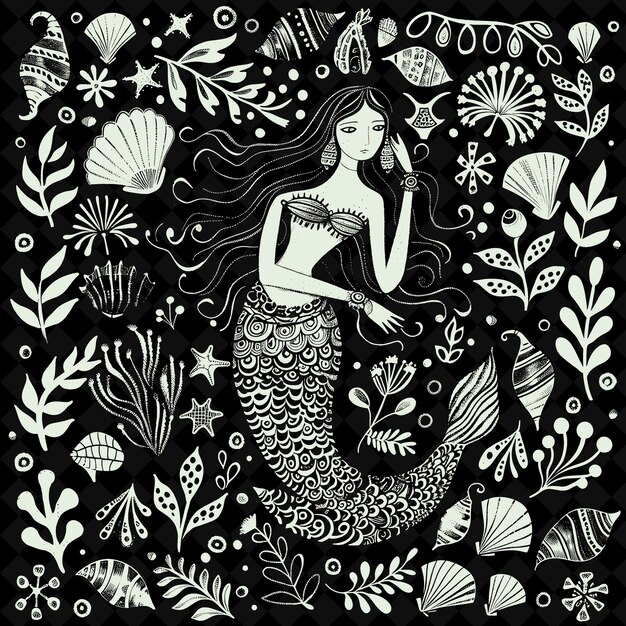 PSD a mermaid is surrounded by sea shells and the words quot seiko quot