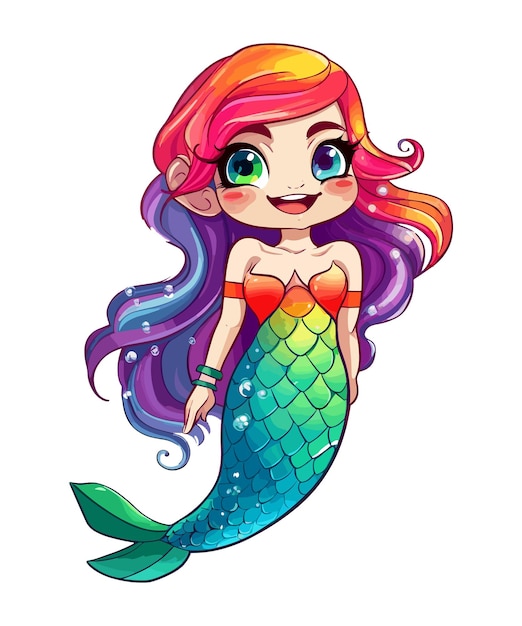 PSD a mermaid with rainbow hair and rainbow fish tail.