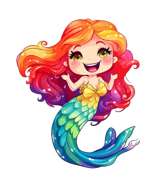 PSD sirena con capelli arcobaleno e coda arcobaleno