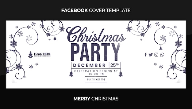 Шаблон обложки facebook или веб-баннера merry chirstmas midnight party