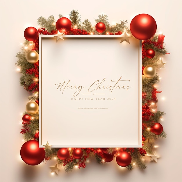 PSD merry christmas 3d frame with christmas elements