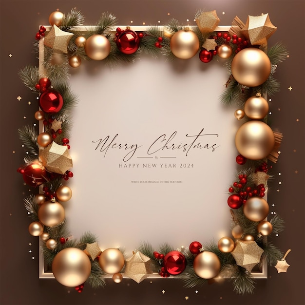 PSD buon natale 3d cornice d'oro con stile elegante