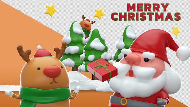 Merry christmas 3d rendering mockup design