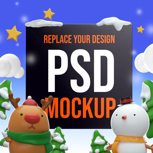 Merry Christmas 3D rendering Mockup Design