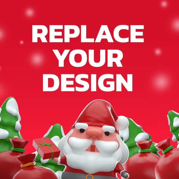 Merry christmas 3d rendering mockup design