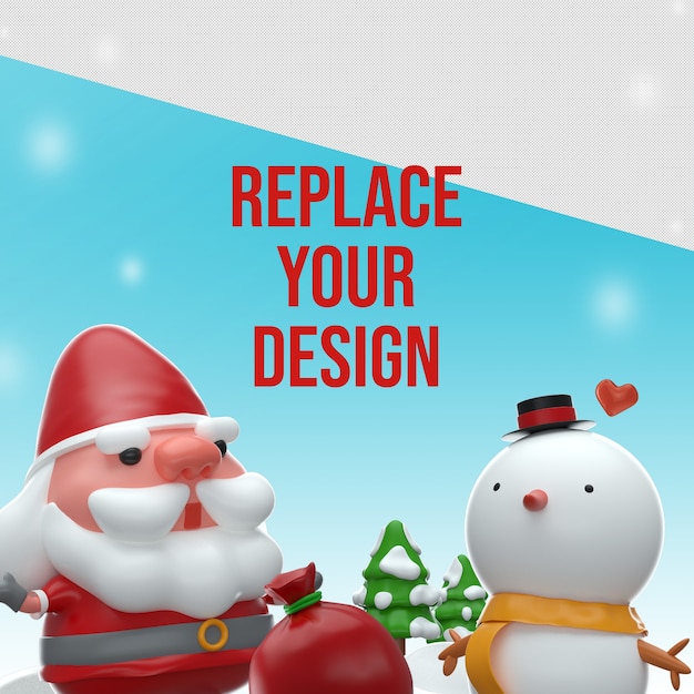 PSD merry christmas 3d rendering mockup design