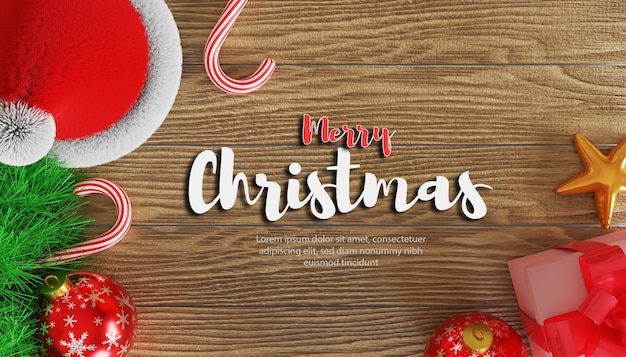 PSD merry christmas 3d with wood background