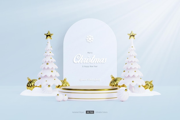 메리 크리스마스와 새 해 복 많이 받으세요 3d 연단 배경 템플릿 흰색 소나무 값싼 물건 공