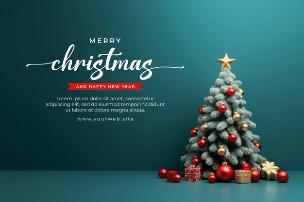 Merry christmas background banner template with christmas tree