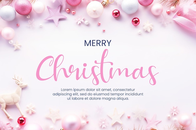 PSD merry christmas background with brance pine tree leaf little lamps decoration soft pastel