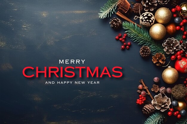 PSD merry christmas background with christmas still life assortment with copy space flat lay