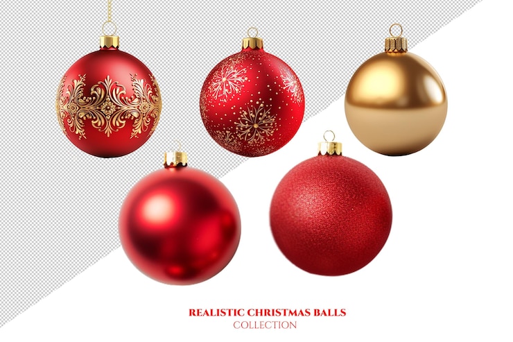 PSD メリー クリスマス ボールの赤と金のコレクション