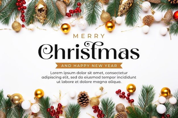 PSD merry christmas banner template christmas brance pine tree leaf little lamps tumblr white luxury