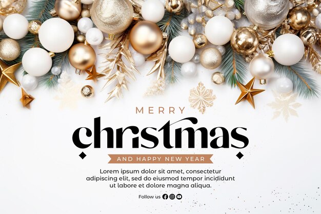 PSD merry christmas banner template christmas brance pine tree leaf little lamps tumblr white luxury