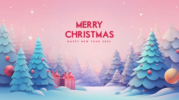 PSD merry christmas banner with colorful pastel tones psd