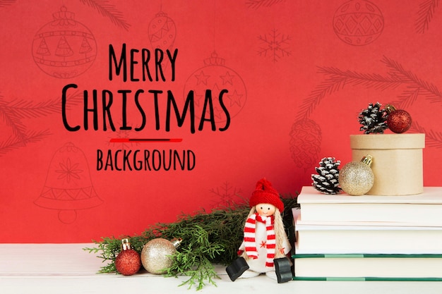 PSD merry christmas book with books and christmas balls