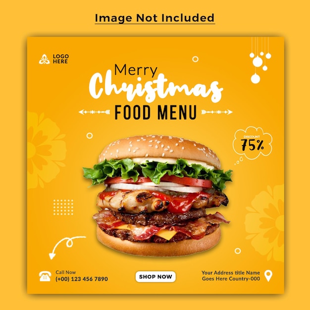 Merry christmas burger eten menu sjabloon voor spandoek voor sociale media