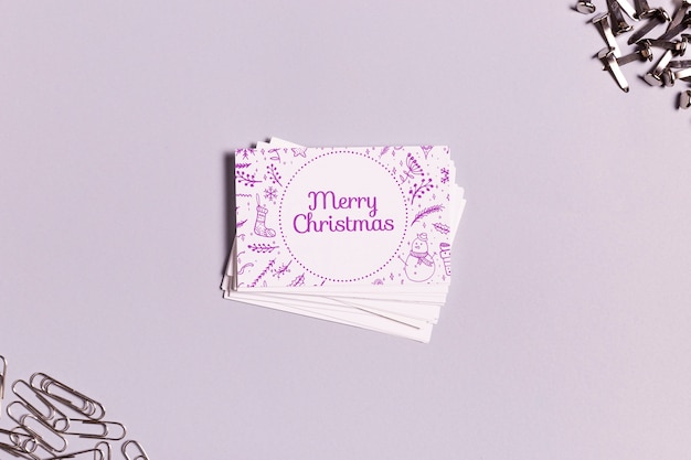 PSD merry christmas business card with traditional christmas doodles
