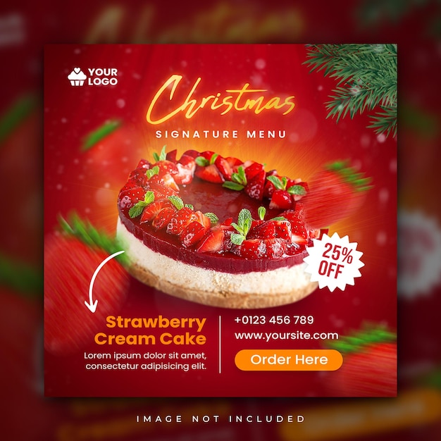 메리 크리스마스 케이크 음식 메뉴 소셜 미디어 게시물 광장 배너 템플릿