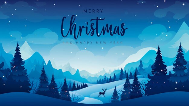 Merry christmas card with cute christmas landscape background