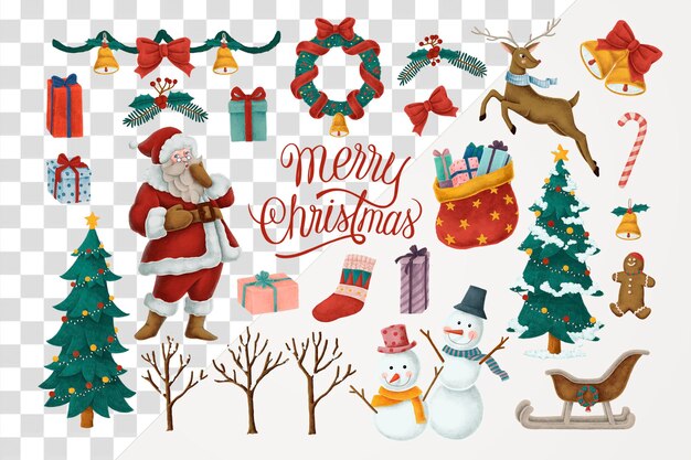 PSD merry christmas celebration png sticker festive set transparent background