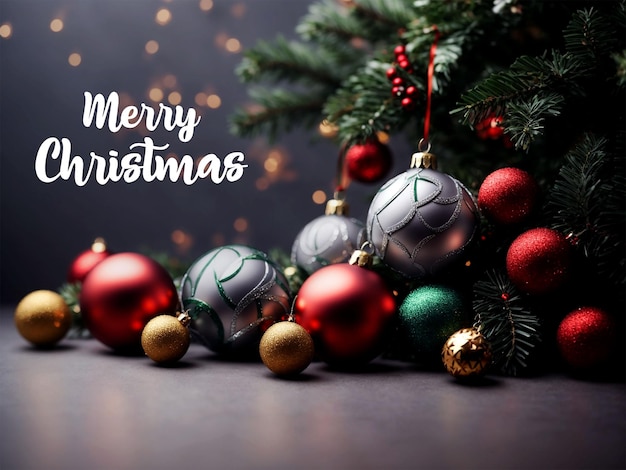 Merry christmas day background with hanging balls decoration