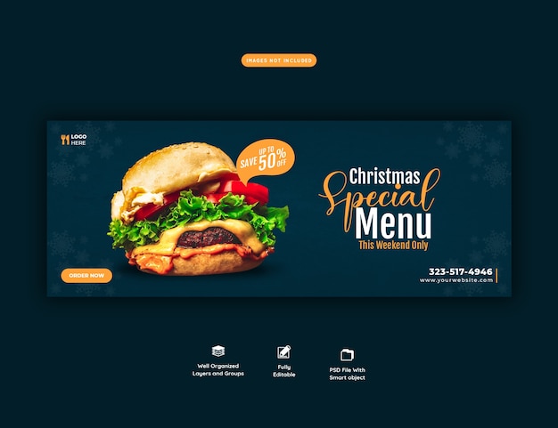 Merry christmas delicious burger and food menu facebook cover template