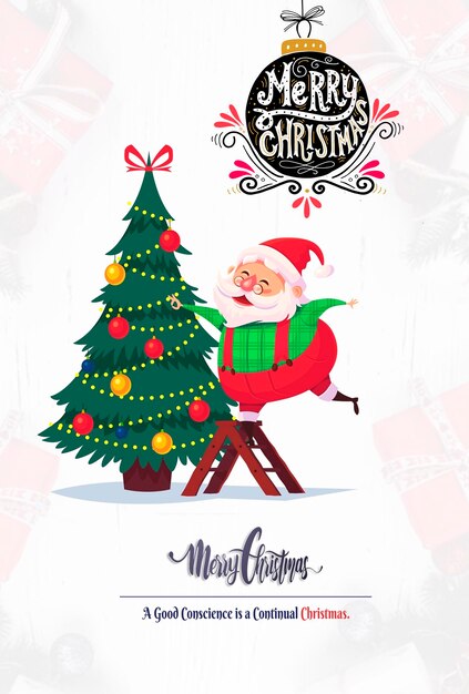 PSD merry christmas design of santa claus with gift sack