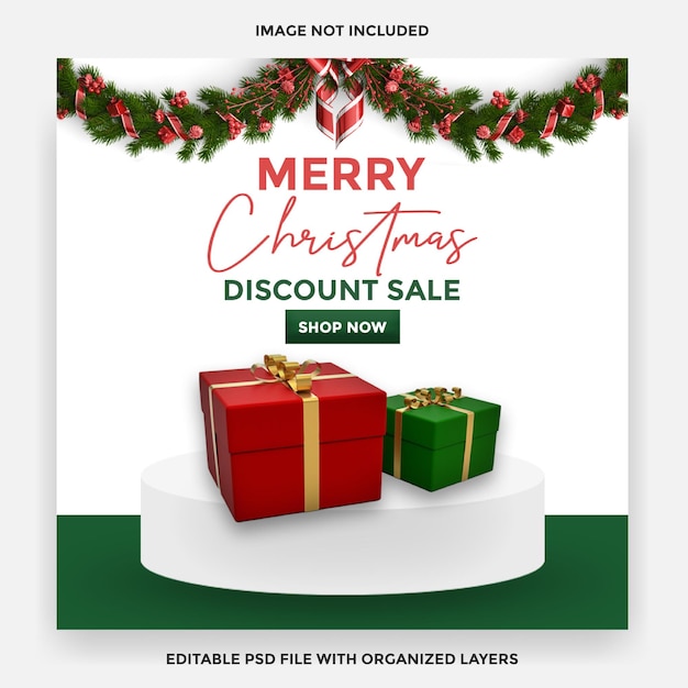 PSD merry christmas discount sale social media square post design template