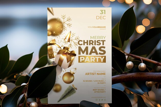 Merry Christmas elegant Mock up with Christmas Leaves