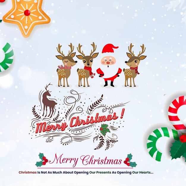 PSD merry christmas font with santa claus and reindeer