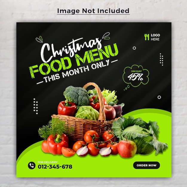 PSD merry christmas food menu social media bannersjabloon