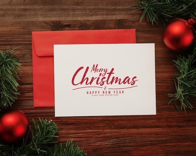 Merry christmas greeting card and envelope mockup