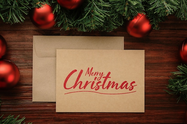 Merry christmas greeting card and envelope mockup