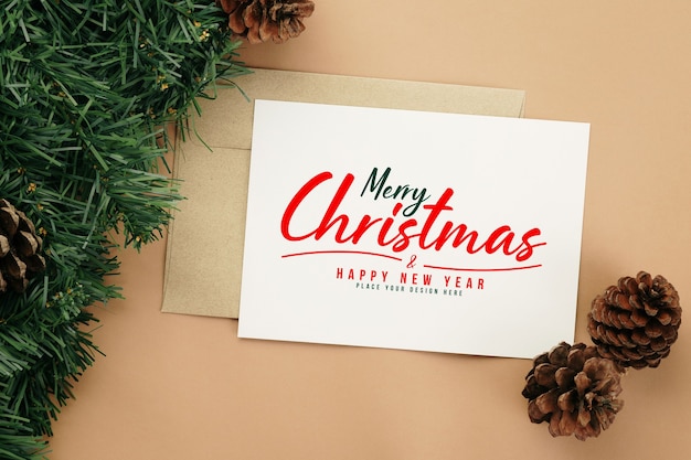 Merry Christmas greeting card and envelope mockup 