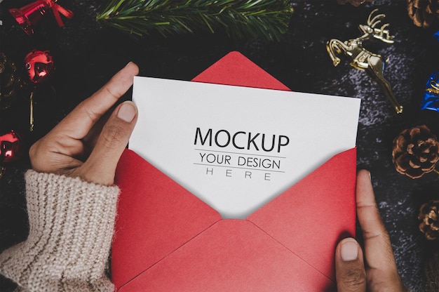 PSD merry christmas greeting card mockup