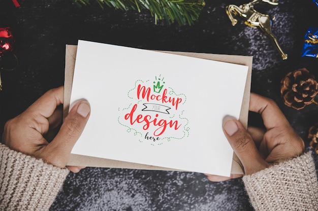 PSD merry christmas greeting card mockup