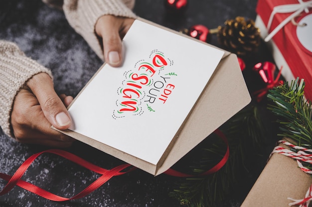 PSD merry christmas greeting card mockup