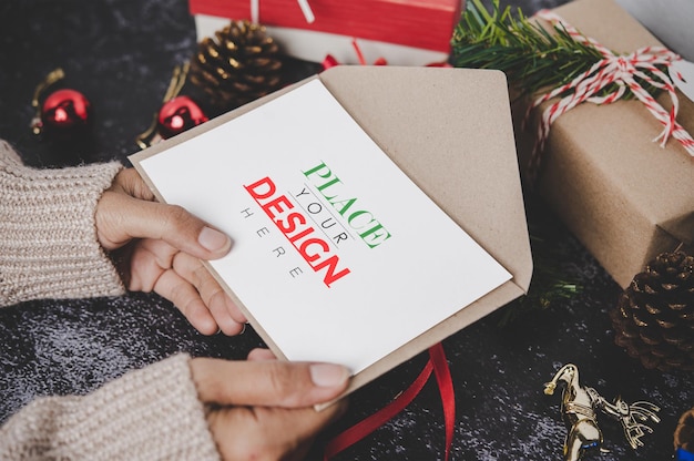 PSD merry christmas greeting card mockup