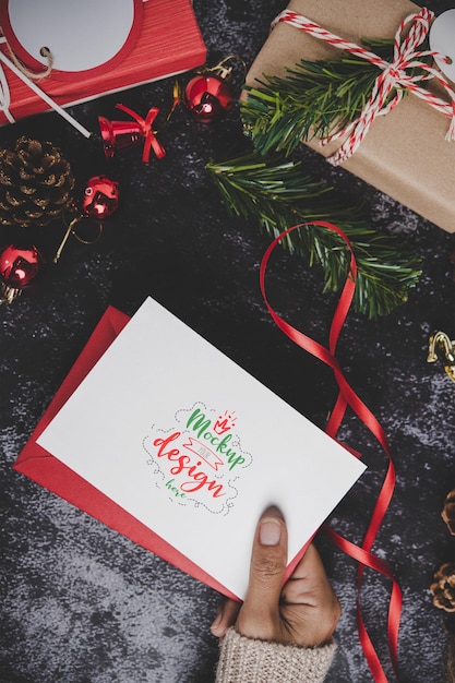 PSD mockup di biglietto di auguri di buon natale